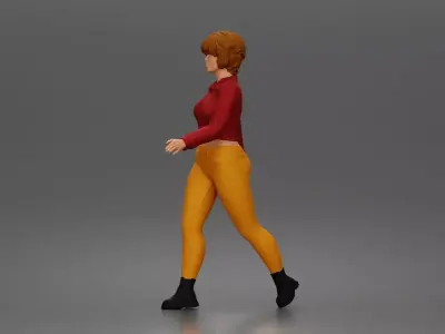 Walking pose highlights outfit design showing energy movement 3D print model