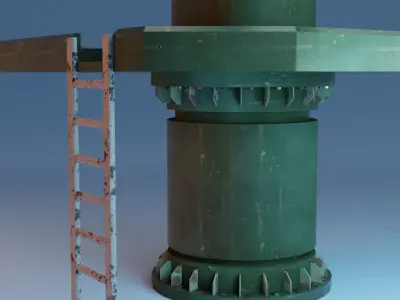 Green Metallic Rusted Davit Low-poly 3D model