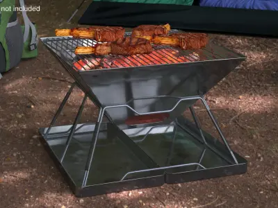 Outdoor Portable Grill with Meat 3D model