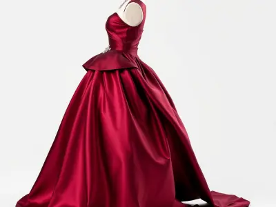 Luxurious Burgundy Evening Gown on Mannequin model pack Low-poly 3D model