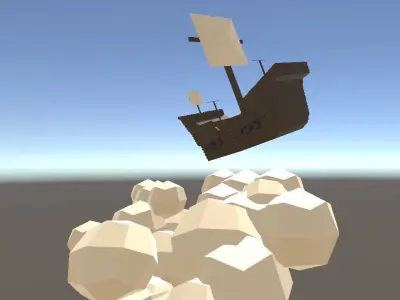 Flying Ship on the Clouds low poly flat retro style 3D model