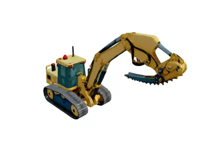 Realistic Excavator with Tree Shear Low-poly 3D model