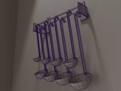 Commercial Cooking Ladles on Wall Mounted Rack Low-poly 3D model