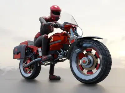 Zurobike retro electric motorcycle and Pilot Low-poly 3D model