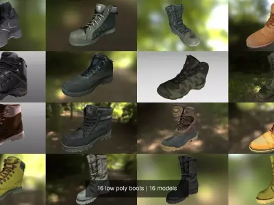 16 low poly boots 3D Model Pack
