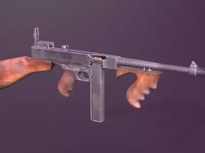 Thompson submachine gun smg Low-poly 3D model