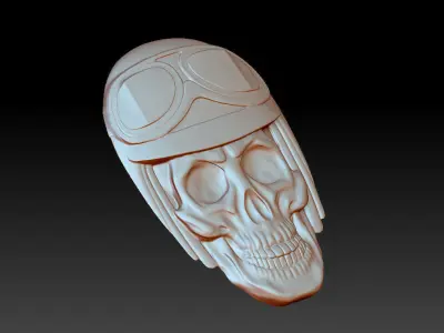 Bas-relief of anatomically correct skull in a motorcycle helm 3D print model