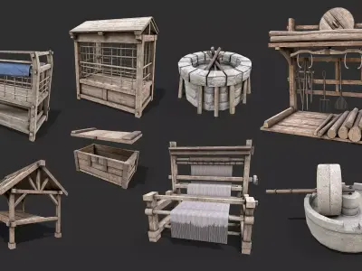 Medieval Environment Props 5 Farm Tools  Storage Pack 2 Low-poly 3D model