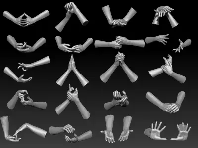 3D Printable Female Hands 20 poses pack 3D model