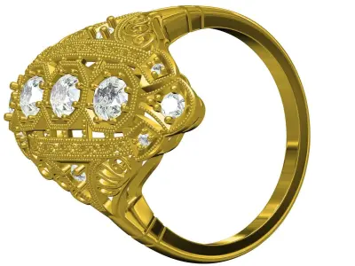 Antique Art Deco Filigree Engagement Ring 2 3D print model
