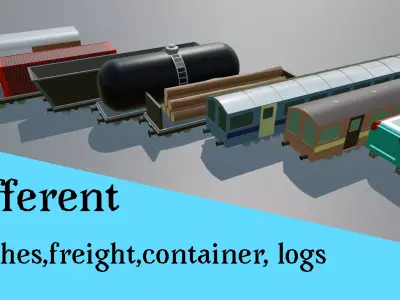 BIG LOW POLY TRAIN PACK Low-poly 3D model
