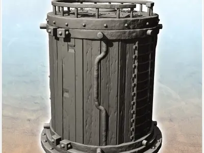 Round storage silo with reinforced wooden access ladder -12- 3D print model