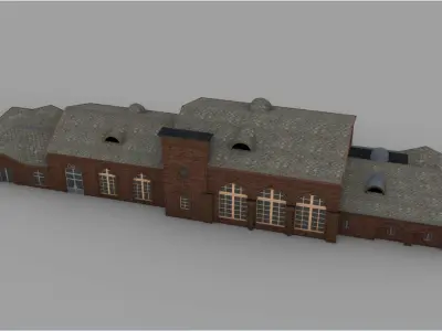 Railway station building from 1920s Low-poly 3D model