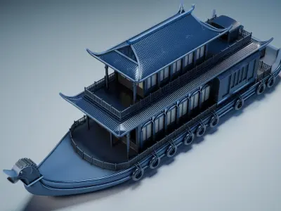 Dragon Pavilion Imperial River Houseboat  Low-poly 3D model