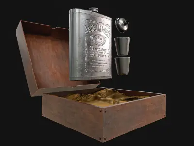 Steel Alcohol Bottle And Box Low-poly 3D model