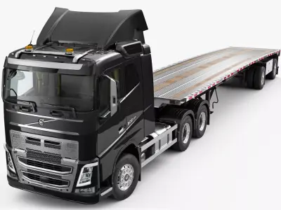 Volvo FH 6X4 With Flatbed Trailer 3D model