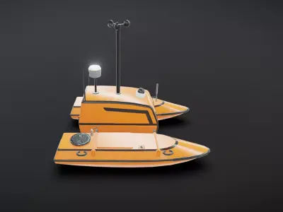 Orange unmanned ship Low-poly 3D model