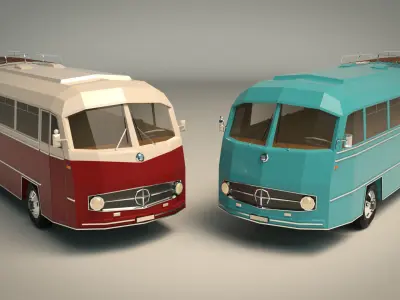Low Poly Vintage Bus 02 Low-poly 3D model