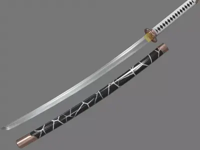 PBR Katana Japanese Sword White Low-poly 3D model