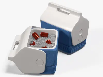Beverage Cooler Box Open with Ice and Cans 3D model
