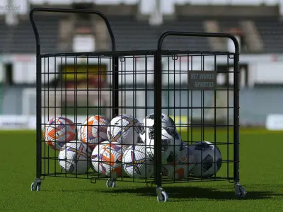 Black Metal Organizer Containing Soccer Balls 3D model