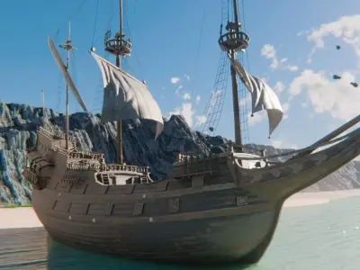 Historic 17th Century Dutch Galleon Sailing Ship 3D model