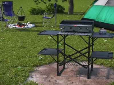  Outdoor Folding BBQ Table with Gas Burner Support 