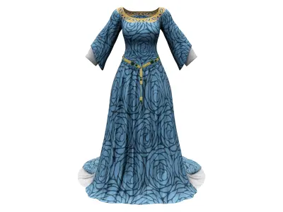 14th Century Renaissance Frippery Long Gown Dress  Low-poly 3D model