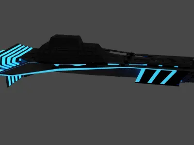 Destroyer spaceship with lights Low-poly 3D model