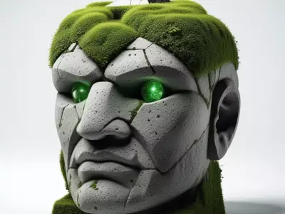 Mystic Stone Golem Head with Moss 3D model