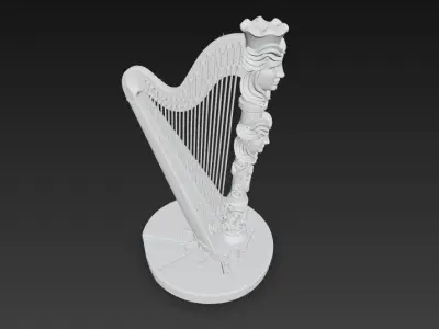 3D Printable Antique Inspired Harp Statue 3D model