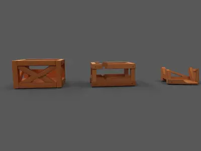 Modular Low Poly Wooden Crate Set Low-poly 3D model