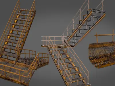 industrial stairs and  handrails pack Low-poly 3D model