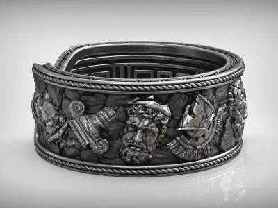 Antique Greek Olympus Gods Statue Ruins Meander Adjustable Ring  3D print model
