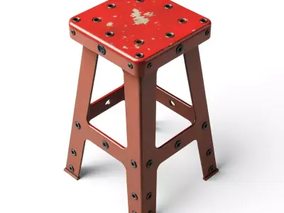 Industrial Distressed Metal Stool Low-poly 3D model