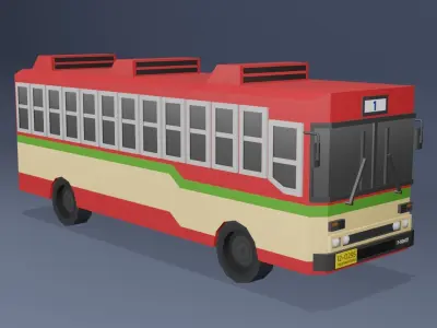 Red Thai bus Low poly v01 Low-poly 3D model