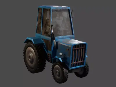 Old rusty tractor  Low-poly 3D model