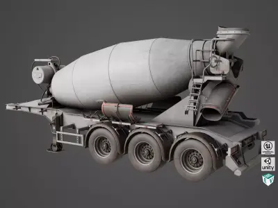 Cement Mixer Dusty White Rigged All PBR Unity UE Textures Low-poly 3D model