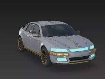 Vulcan-X Riveted Cyber Sedan Low Poly 3D Model Low-poly 3D model