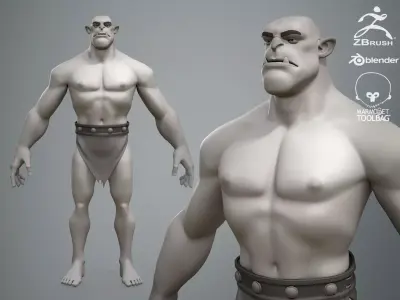 Cartoon Male fantasy character Orc Gralnok Low-poly 3D model
