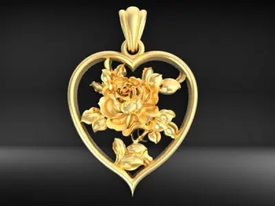 Antique Heart Rose flower Pendant 3D print model
