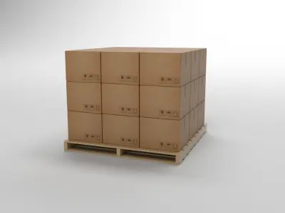 Box set stack of cardboard boxes on pallet Low-poly 3D model