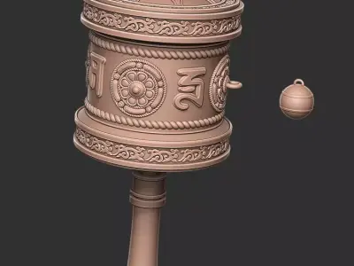 Tibetan-style prayer wheel and 3 types of ornaments 3D print model