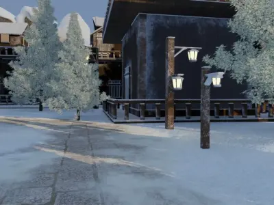 Snowy Mountain Village 3D model 3