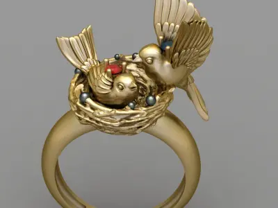 Antique Bird Nest Diamond Ring 3D print model