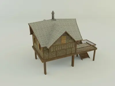 Model Houses 2 wooden house with stairs 3D model