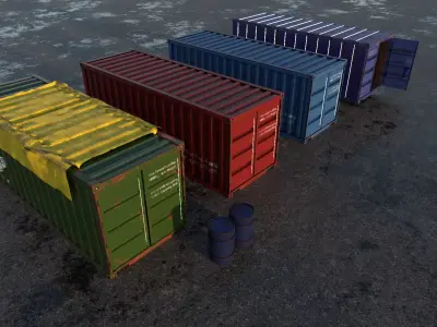 ship container with barrells and floor  Low-poly 3D model