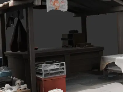 Fish Vendor Market Stall Low-poly 3D model