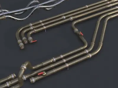 Modular Pipes - Old Copper Low-poly 3D model