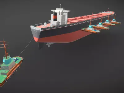 Towing Ship Pushing Cargo Ship Animation 3D model
